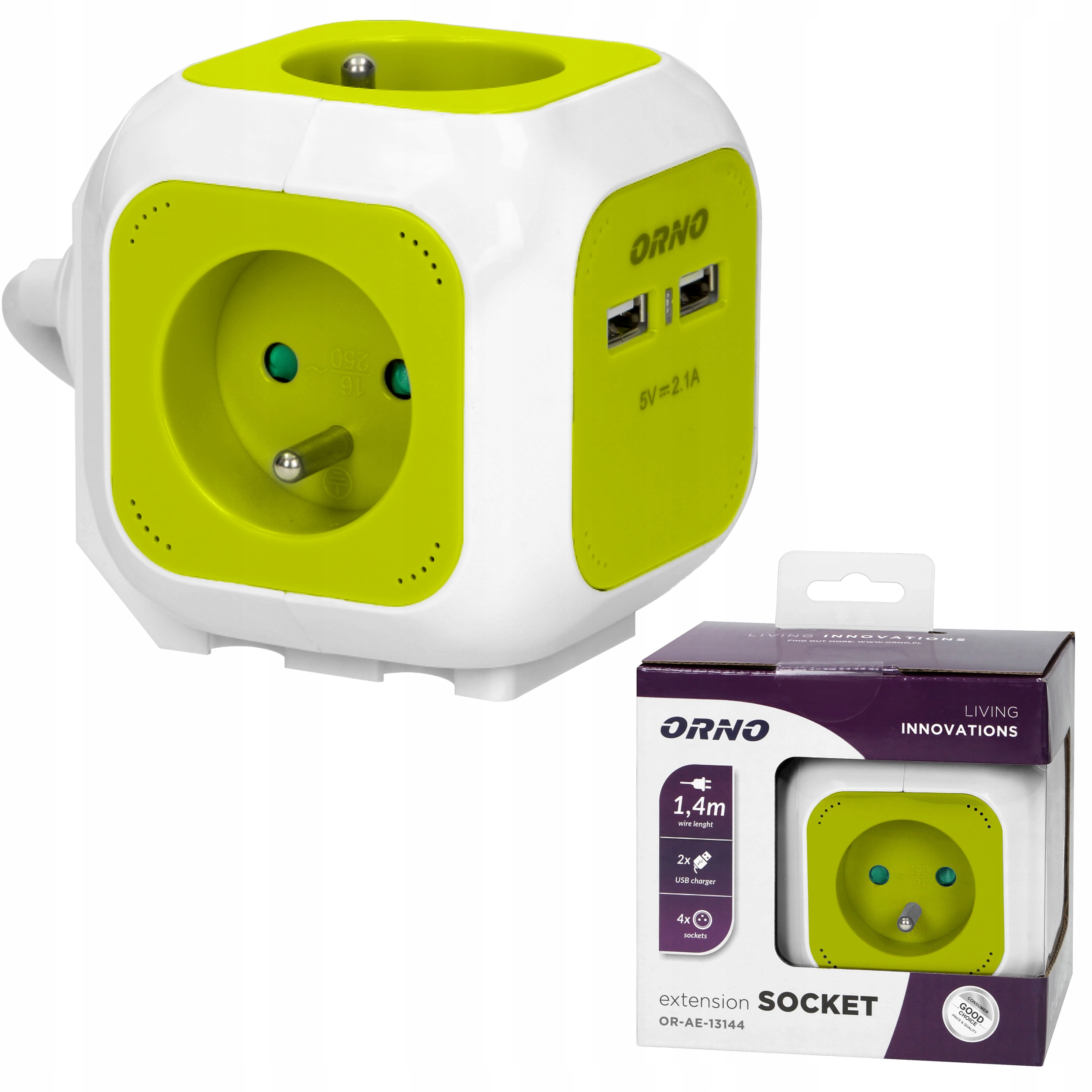 

Przedłużacz Listwa Kostka Cube 4 Gniazda 2x Usb