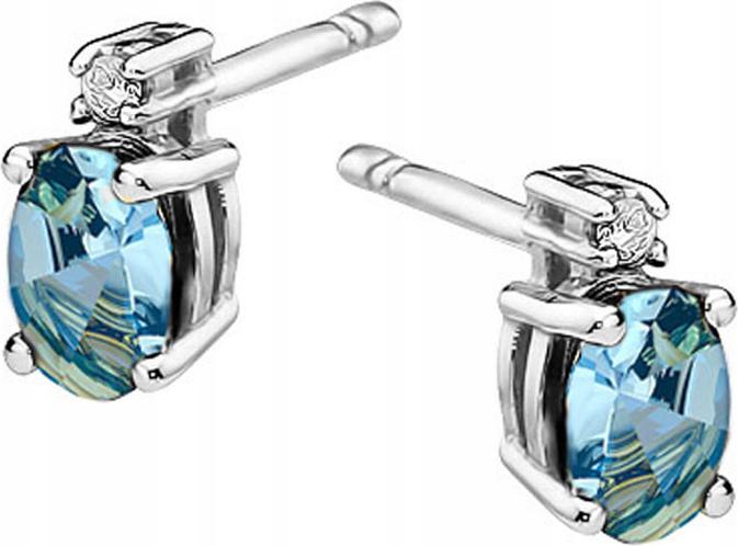 Náušnice z bílého zlata 585 s topazem, diamanty, elegantní vzor pro ni