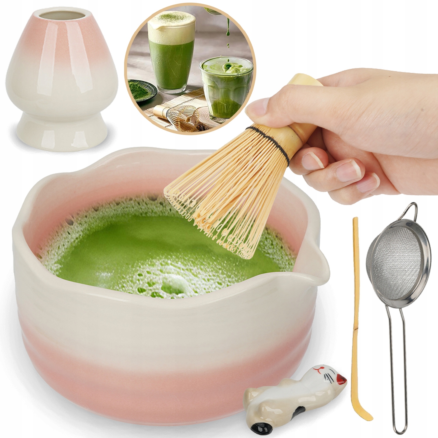 Levně Čajová Sada Matcha 6 Ks, Bambus Nerezová Ocel, Snadné Čištění