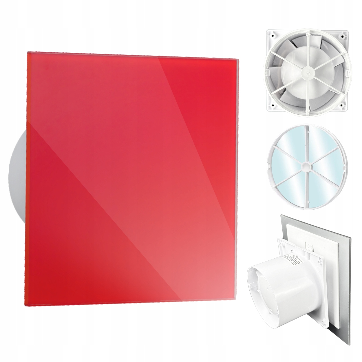 Koupelnový ventilátor dRim fi100 Zpětný Ventil Přední Strana Sklo červený lesk