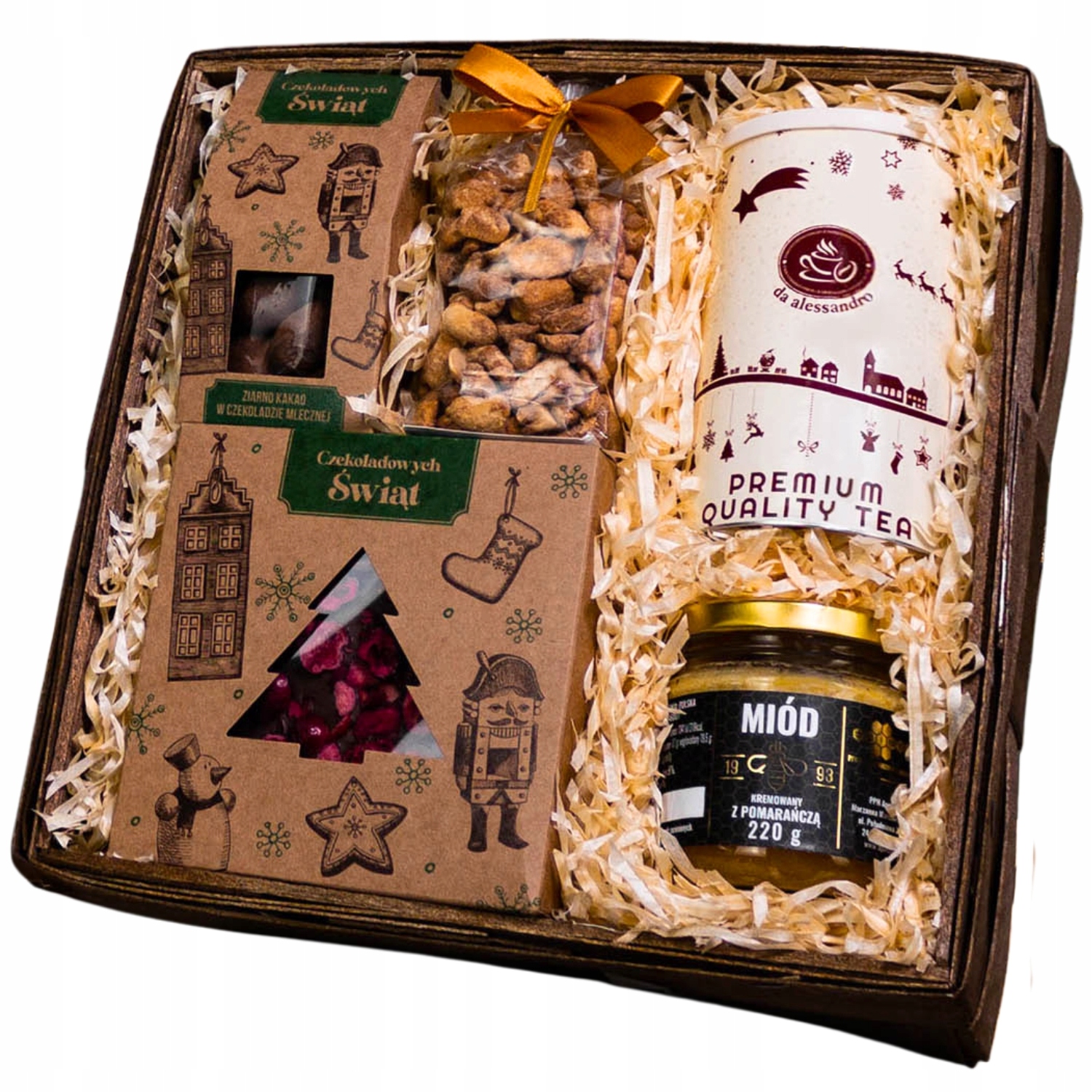 Levně Dárkový Koš Na Vánoce Čokoládová manufaktura, čaj, med