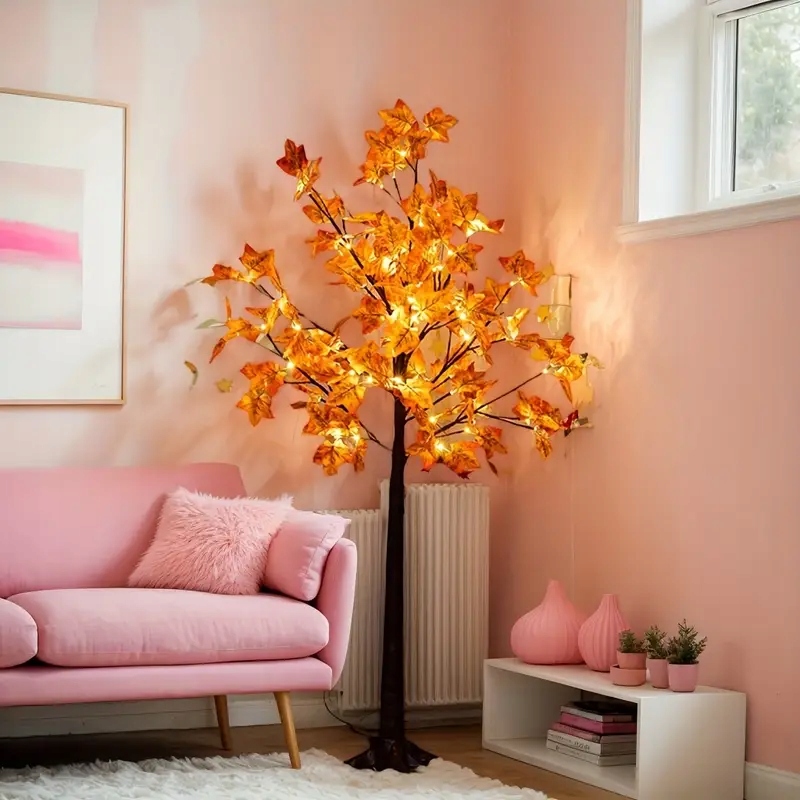 Nočná Led lampa strom veľký javor jeseň listy 150 cm teplá biela