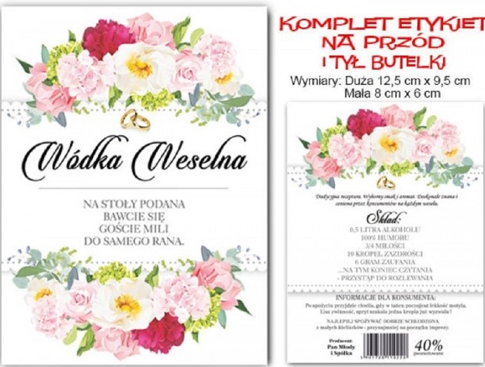 

Etykieta samoprzylepna na wódkę weselną 50sztuk