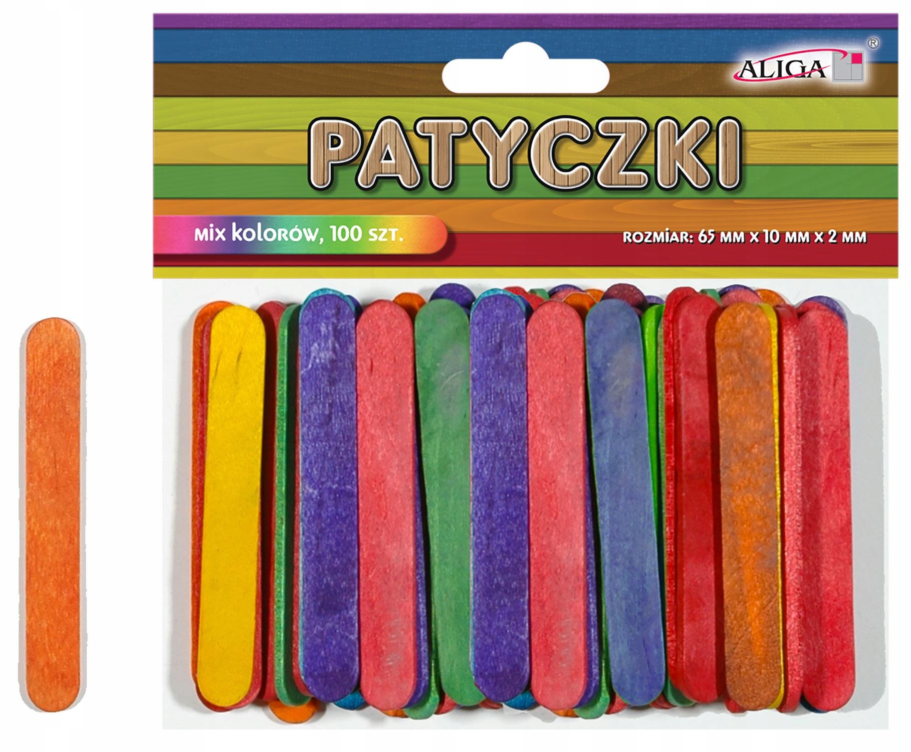 patyczki płaskie drewniane 100szt. MIX KOLOR 65x10x2mm | PK-0074 — 4