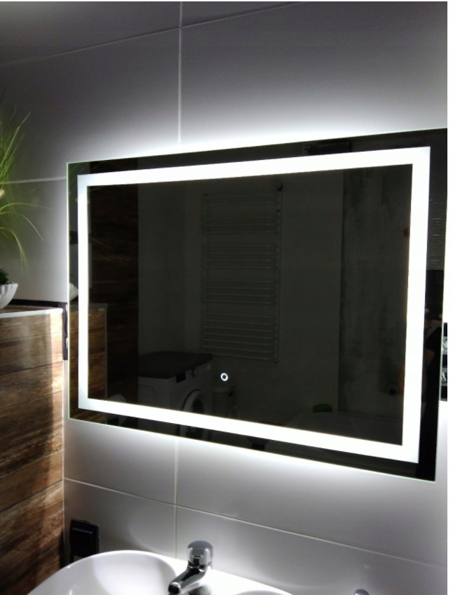 LUSTRO LED 80x60 ŁAZIENKOWE PODŚWIETLANE LEDOWE WŁĄCZNIK DOTYK PREMIUM Szerokość 800 mm