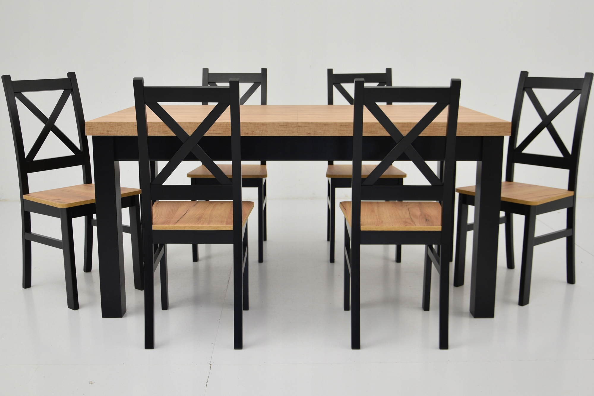 Rozkładany stół 90x160/210 i 6 DREWNIANYCH krzeseł Kształt blatu prostokątny