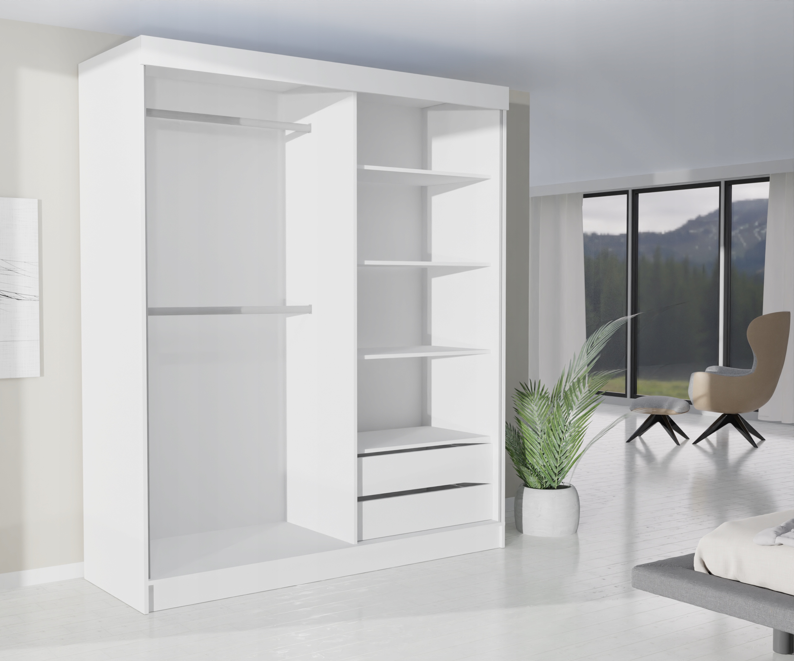 SZAFA PRZESUWNA GARDEROBA - BERNO 2D 140CM BIAŁA PRZESUWNA LUSTRO PŁYTA Kolekcja niska