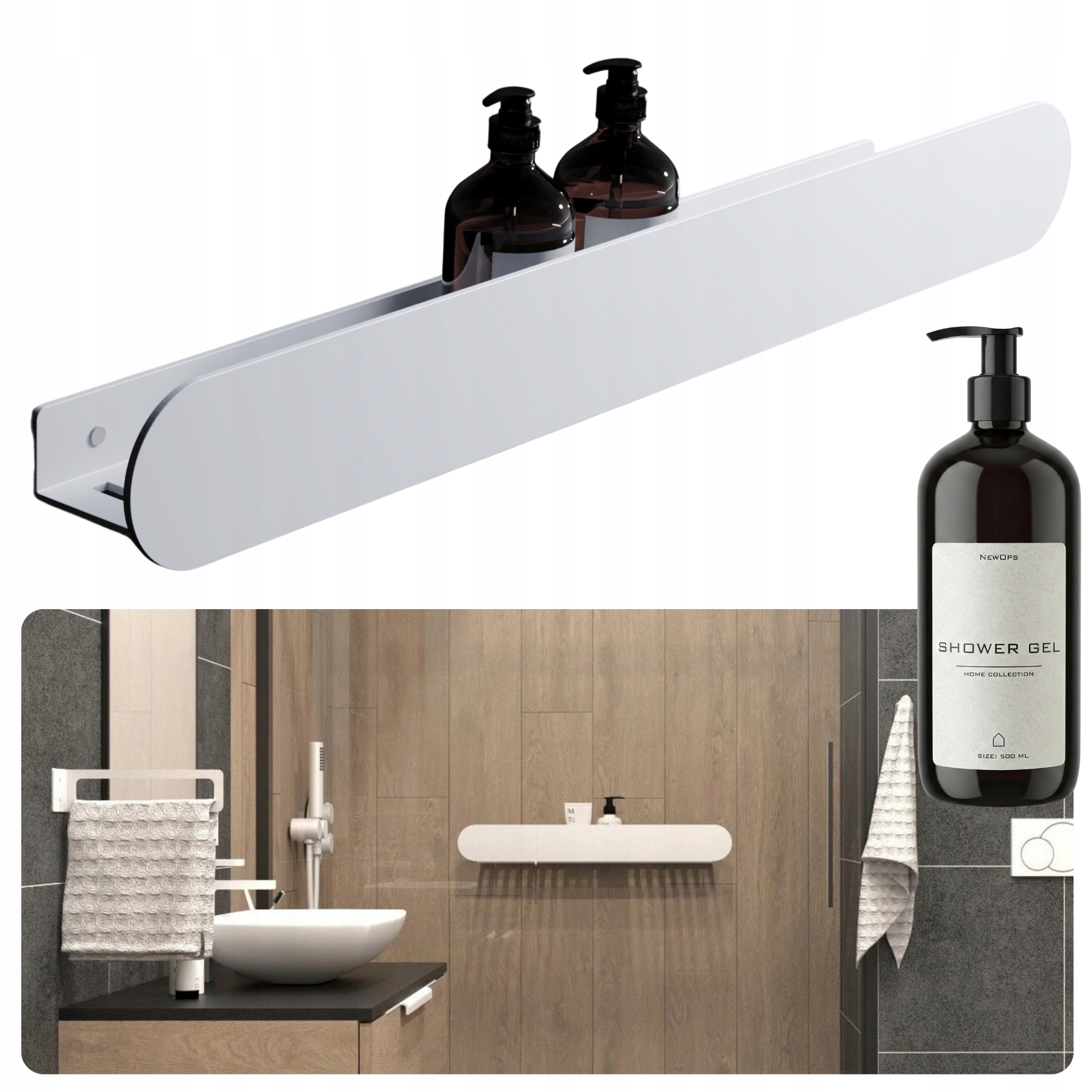 Bílá Koupelnová Polička Kulatá Flow Závěsná Loftová Nástěnná Kovová 48 cm Bonus