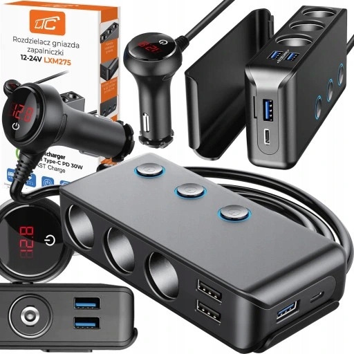 ROZDZIELACZ ROZGAŁĘŹNIK ZAPALNICZKI 4 USB QC i PD