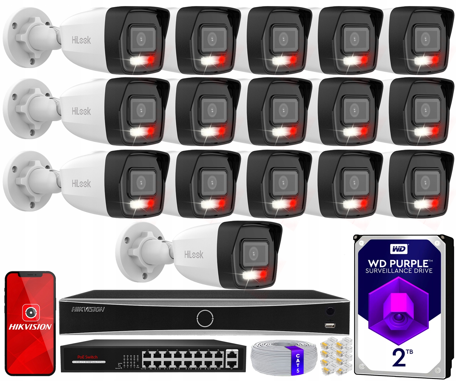 Sada pro monitorování Ip 16 kamer 8Mpx IPC-B180HA-LU Nvr Hikvision Disk 2TB