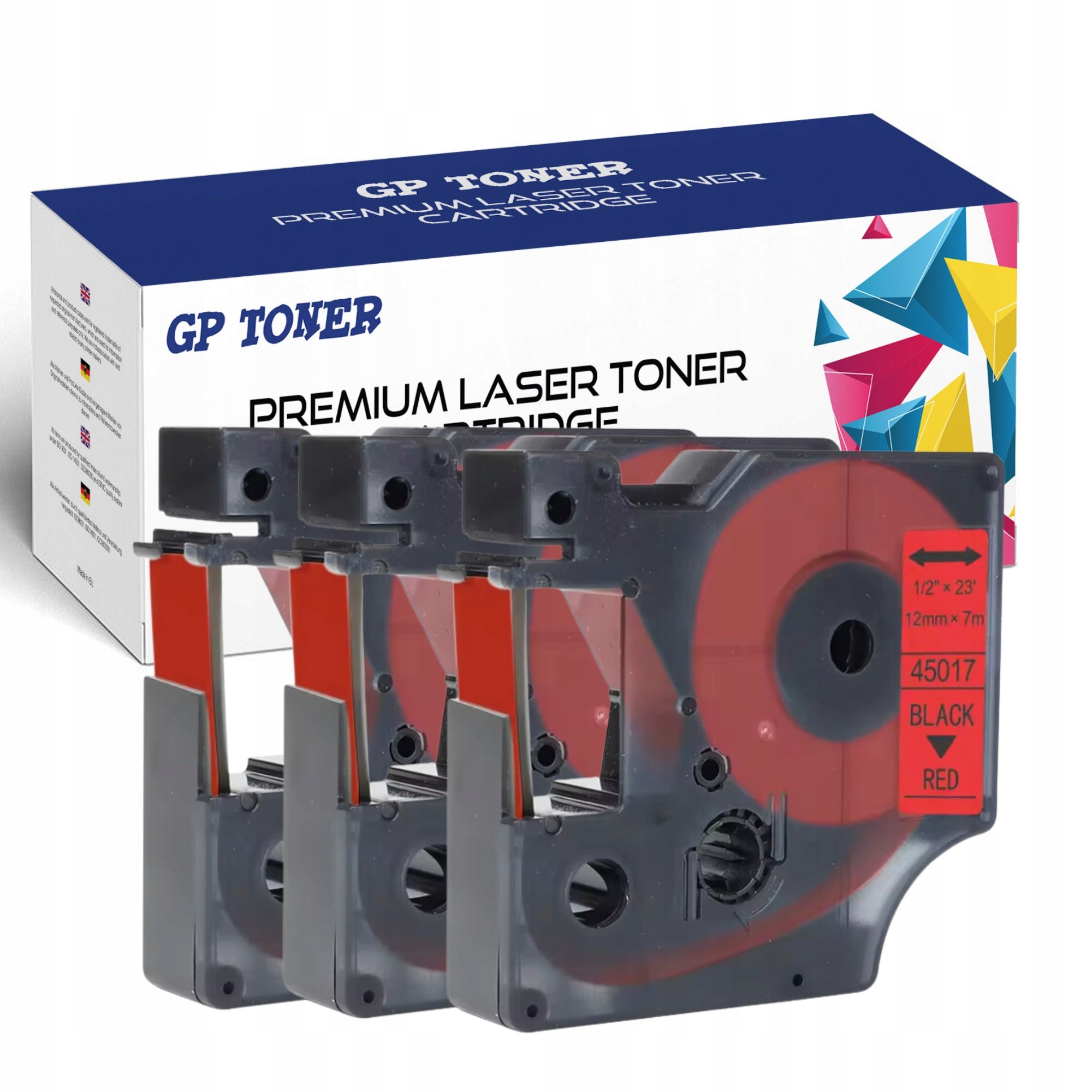 3x páska pro Dymo D1 45017 Červeno černá 12 mm 7 m 45017 Trvanlivá a spolehlivá