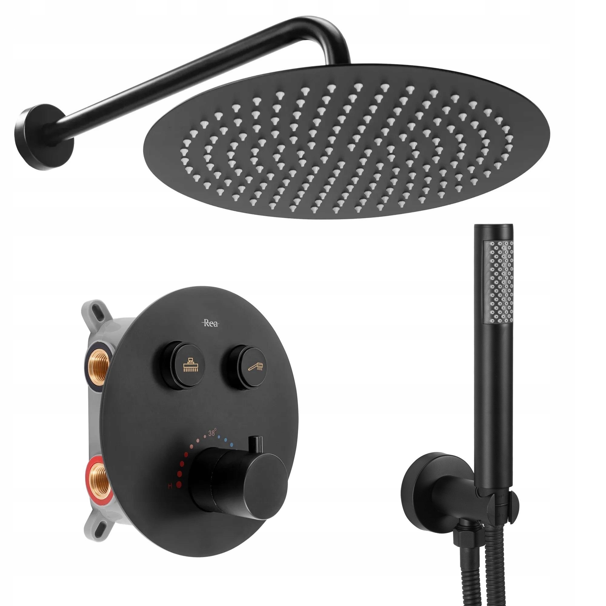 Podomietkový sprchovací set čierny Rea Lungo Black s termostatom Box