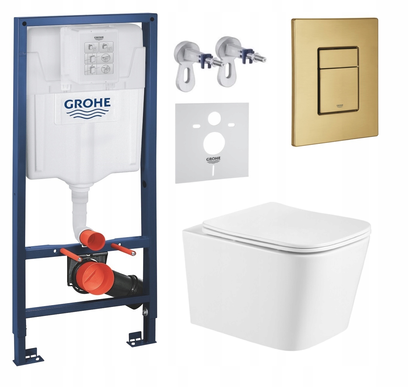 Podomietkový Wc set Grohe s miskou Alba a tlačidlom, zlatý kartáčovaný