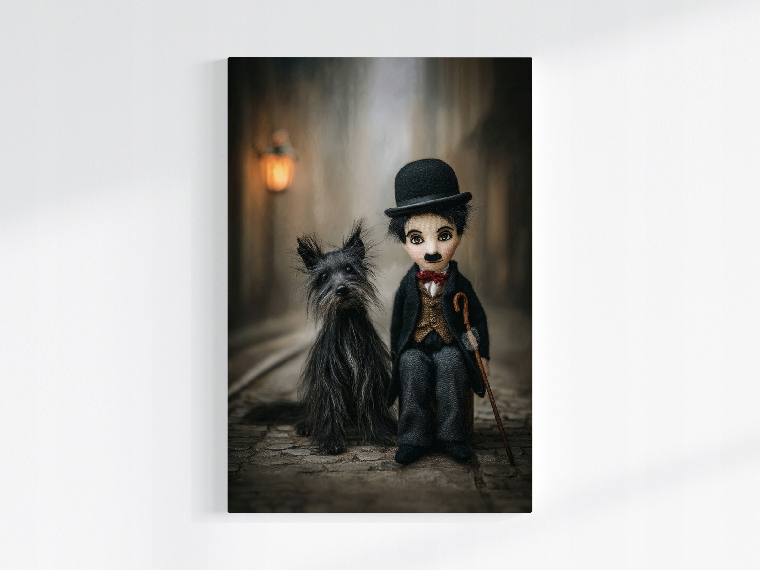 Obraz Na Plátně Canvas Charlie Chaplin Pes Yorkshire Vintage Lalka 80x120