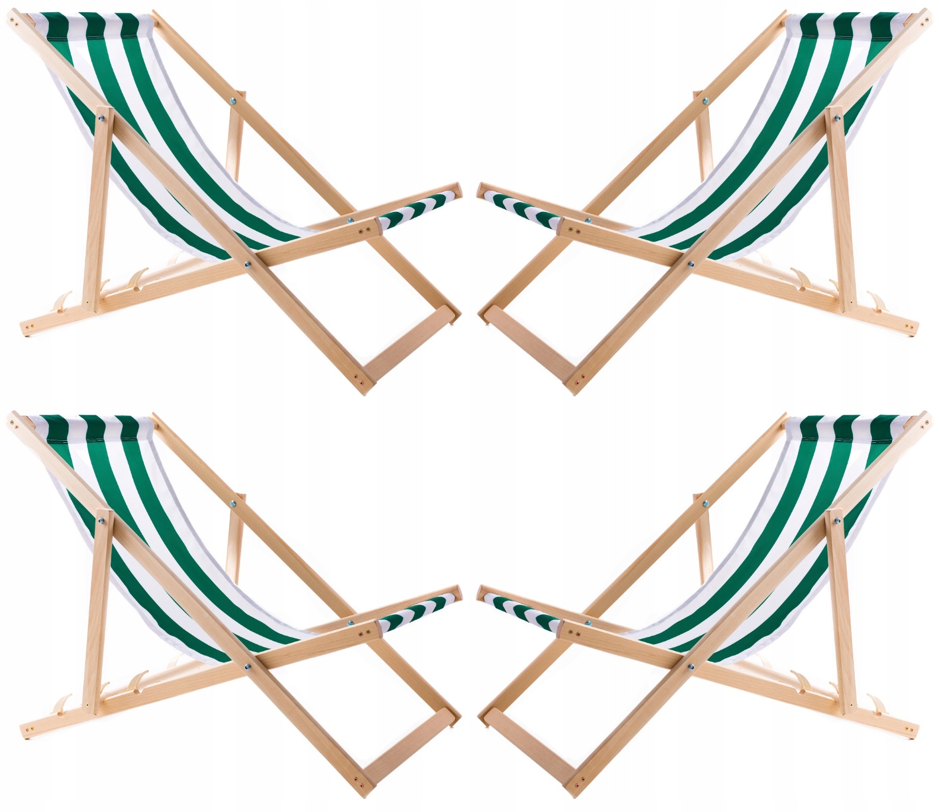 4X Ležadlo Plážové Záhradné Drevené Skladacie Woodok V Zelených Pásoch