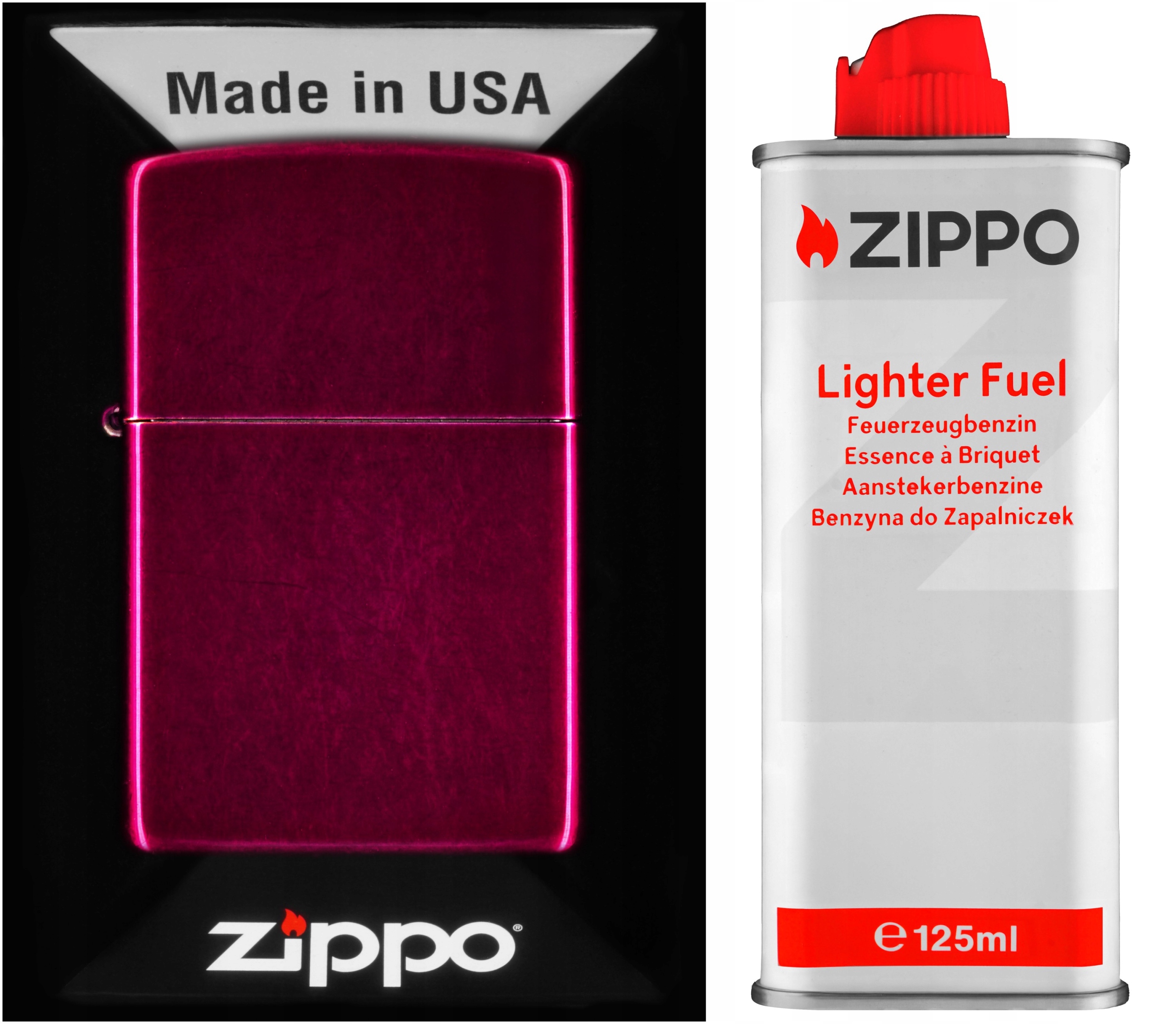 Sada Zippo Zapalovač Candy Raspberry Benzín 125 ml