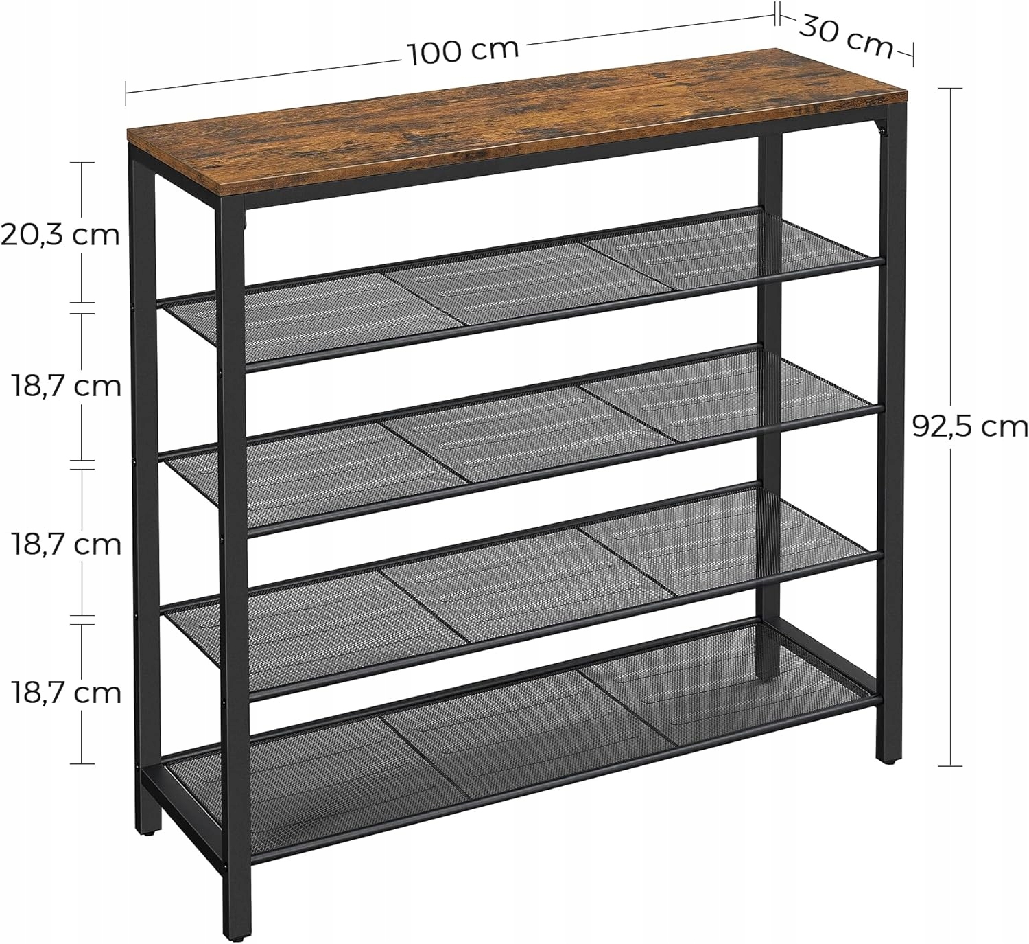 Regał szafka na buty 100 x 92,5 x 30 cm LOFT 4 poziomy rustykalny Marka Songmics