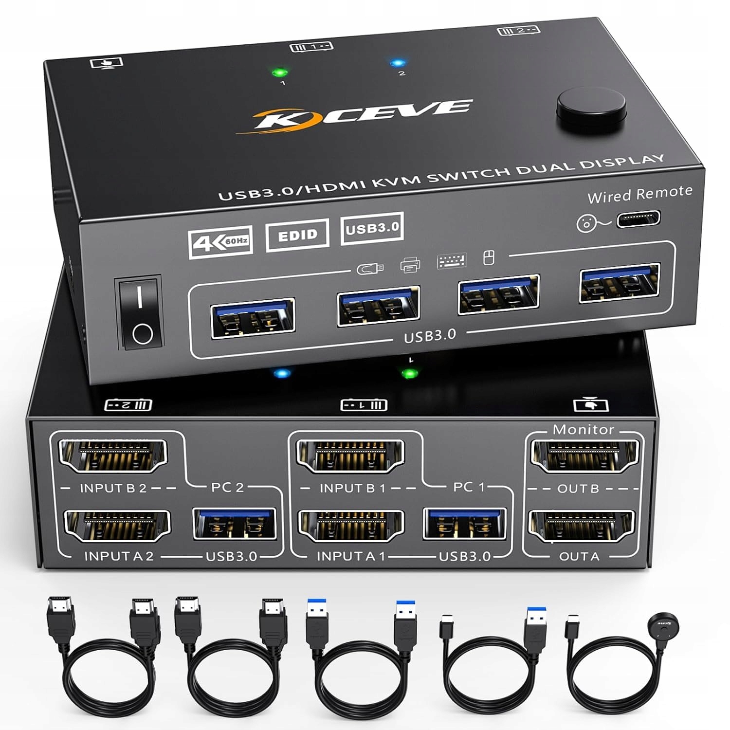 USB 3.0 KVM Switch 2 komputery 2 monitory przełącznik HDMI KVM 4K 60 Hz