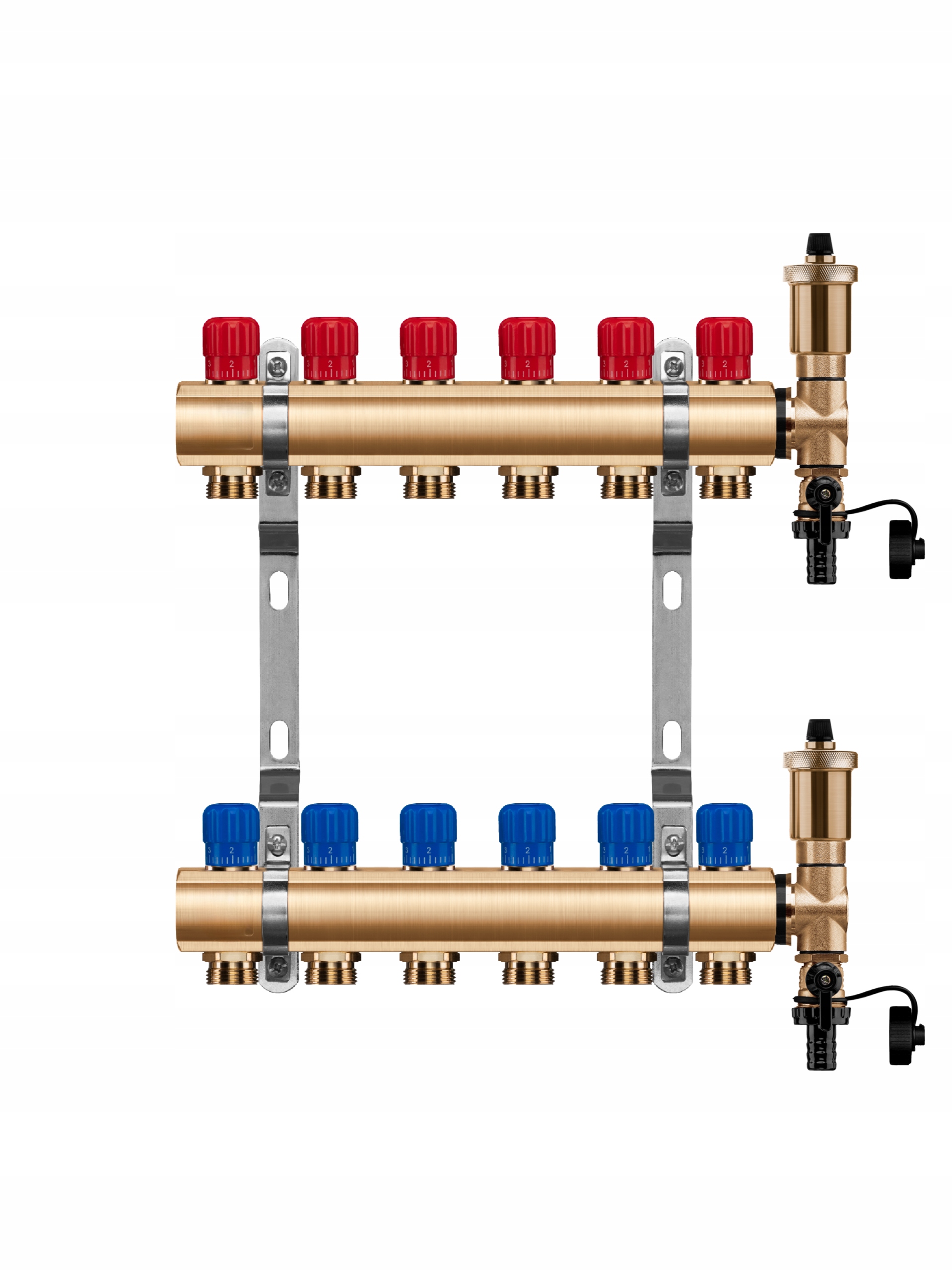 Mosazný rozdělovač s 6 manuálními okruhy pro radiátorové vytápění
