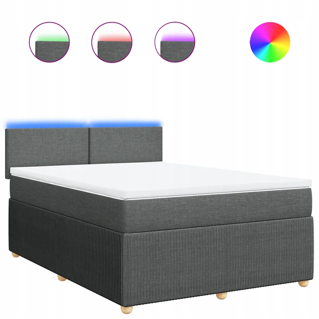 Kontinentální postel 200 x 144 x 100,5 cm, tmavě šedá s Led osvětlením