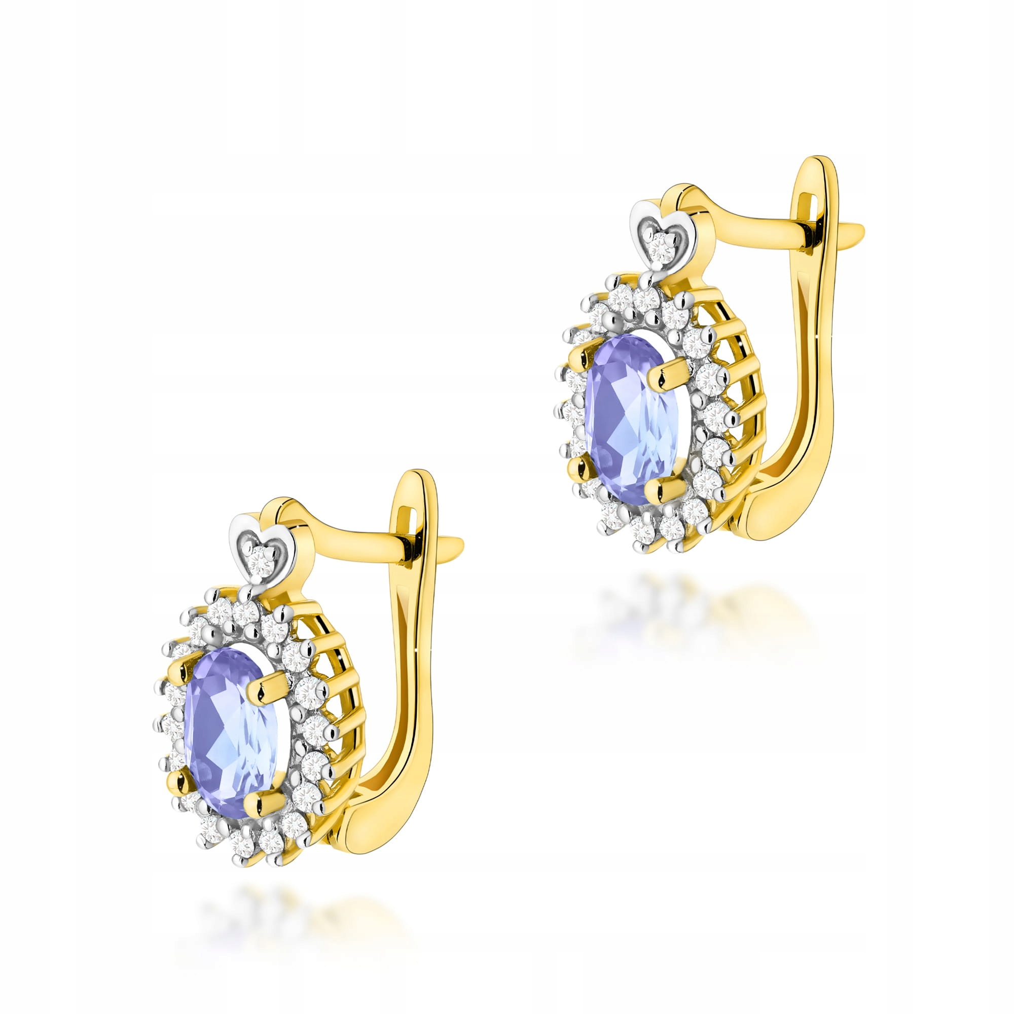 Elegantní zlaté náušnice 585 tanzanit přírodní brilianty 2 g dárek