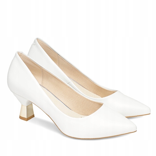 Brilu Ślubne Szpilki Z Ozdobnym Złotym Obcasem Brienne Białe 38