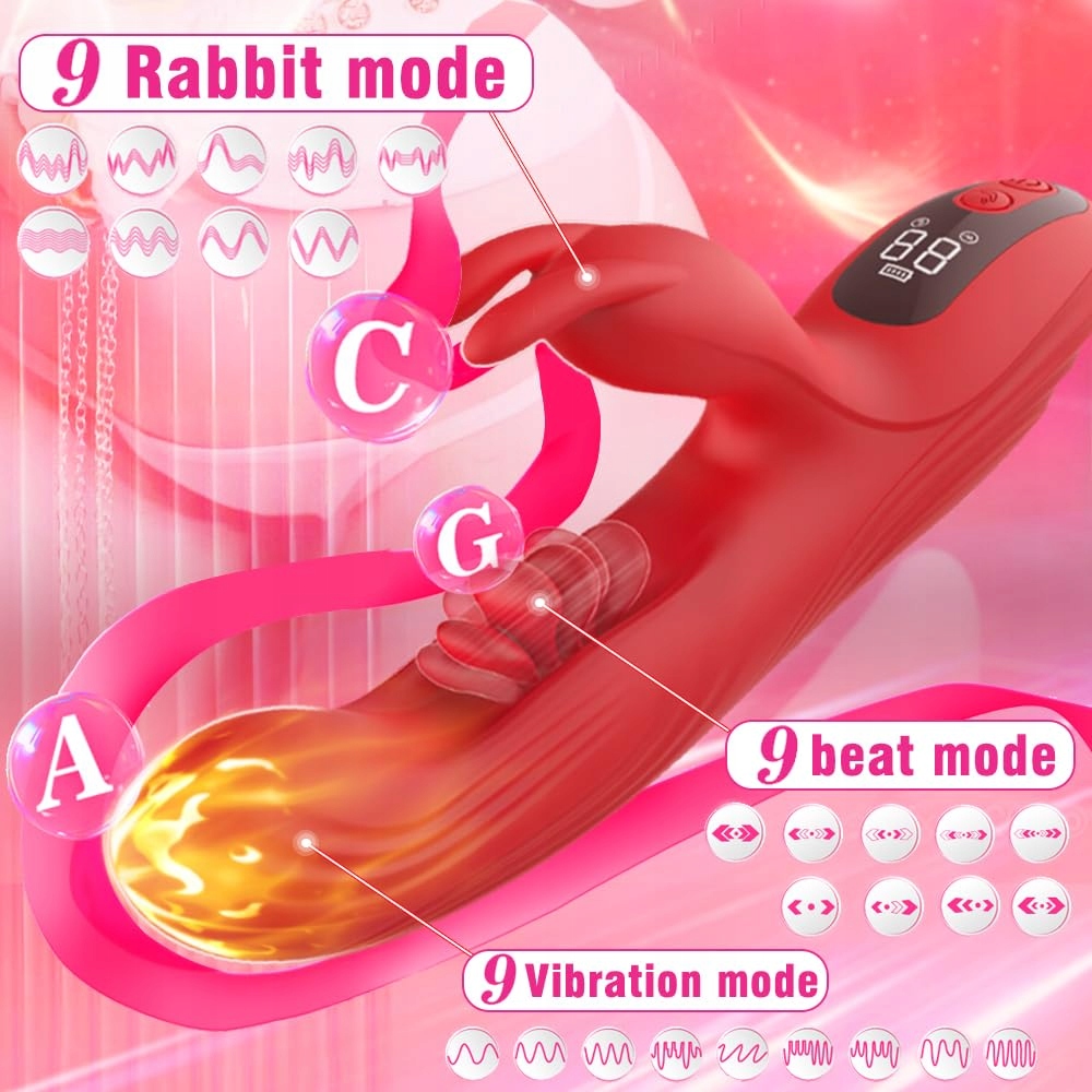 RABBIT VIBRATOR 3W1 DLA KOBIET STYMULATOR KLITORIS LCD REALISTYCZNY DILDO — miniatura 4