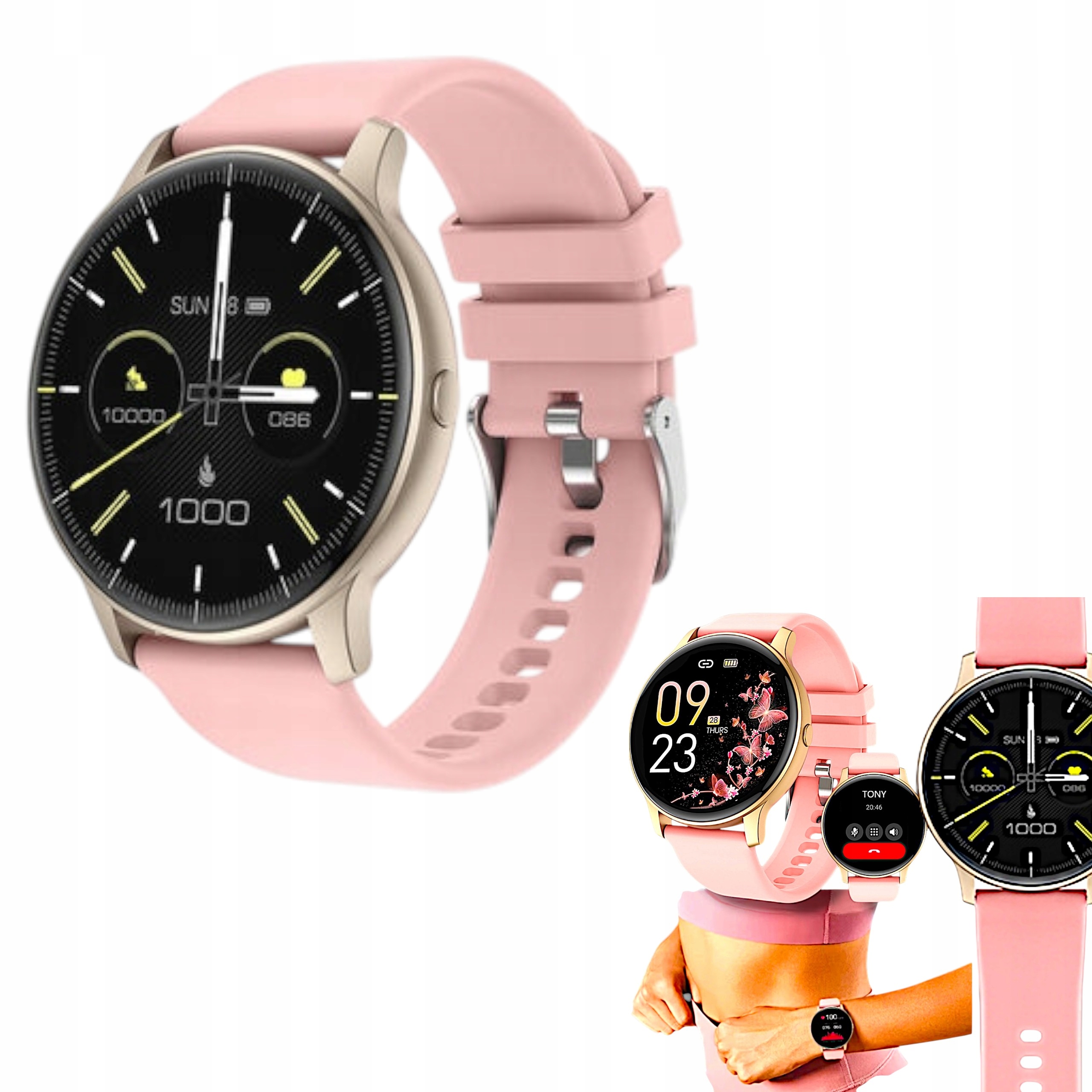 Chytré Hodinky Dámské chytré hodinky s růžovým páskem notifikace a hovory