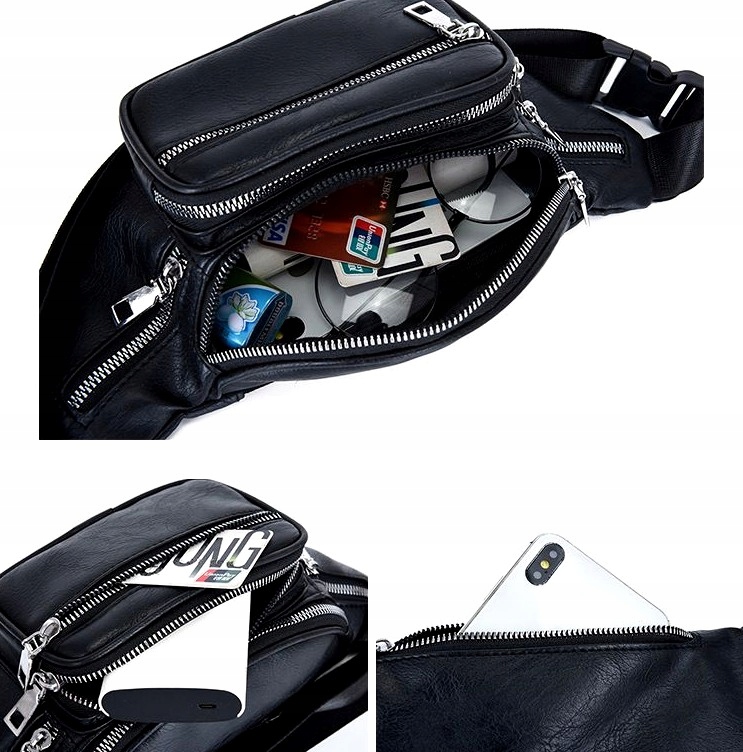 Nerka duża skórzana saszetka biodrówka pas czarna Materiał dominujący skóra ekologiczna