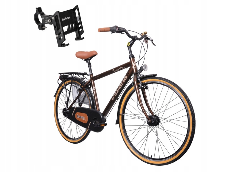 Rower miejski Indiana Storica 130 7B 28 cali męski Brąz Uchwyt na telefon
