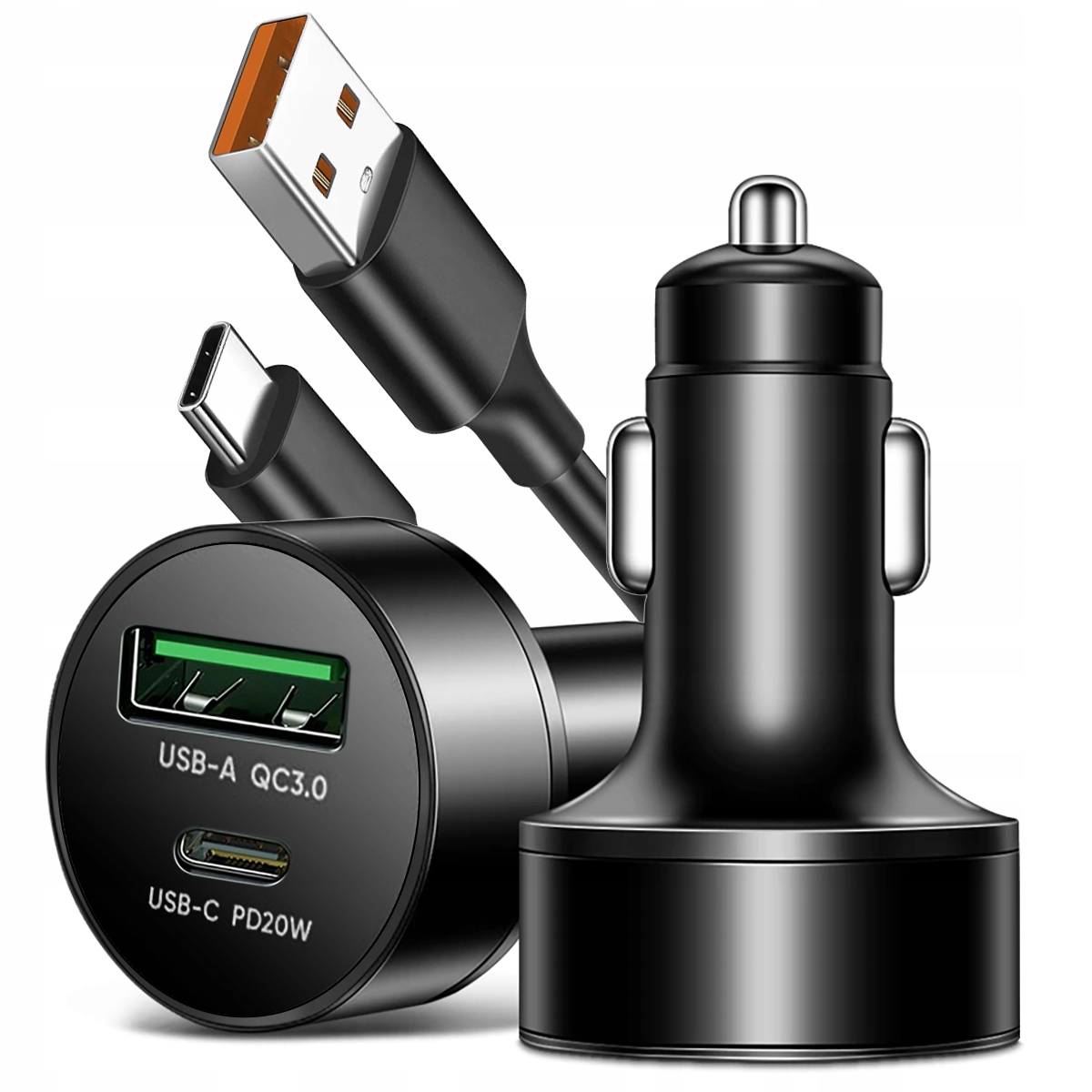 

Szybka Ładowarka Samochodowa Usb QC3.0 PD20W Kabel