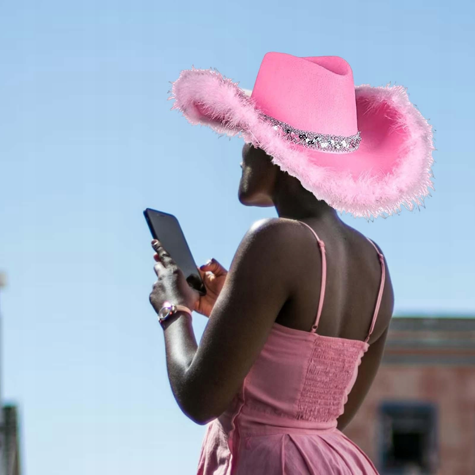 Moda Cowgirl Hat Chic Pink Cowboy Hat dla Marka inna