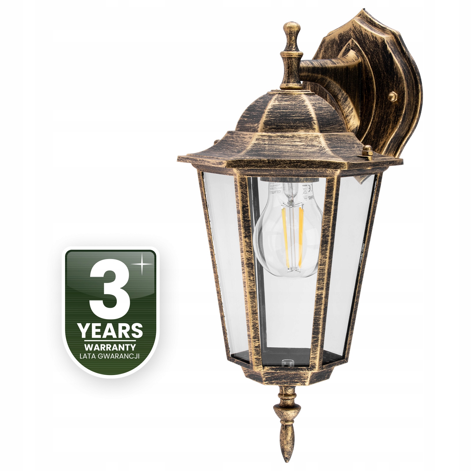 Kinkiet Ogrodowy Lampa Elewacyjna Zewnętrzna LATARNIA ŚCIENNA E27 LED Szerokość produktu 17 cm