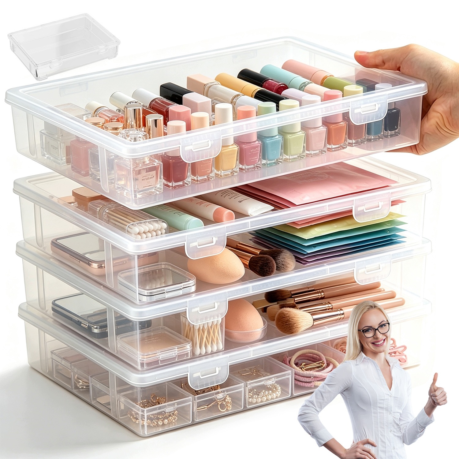 Plastová nádoba, víko, box, organizér, krabička, uzamykatelná krabička, 4ks