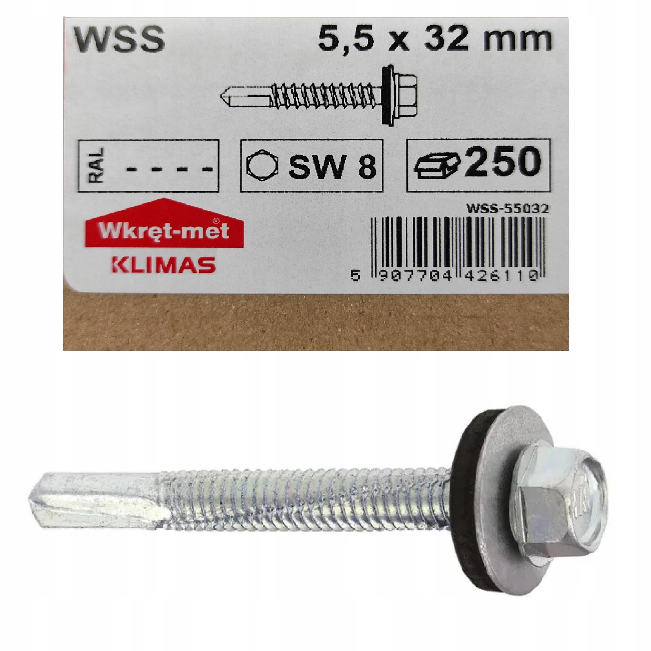

Wkręty samowiercące z podkł. Wss 5,5x32 Ocynk 250s