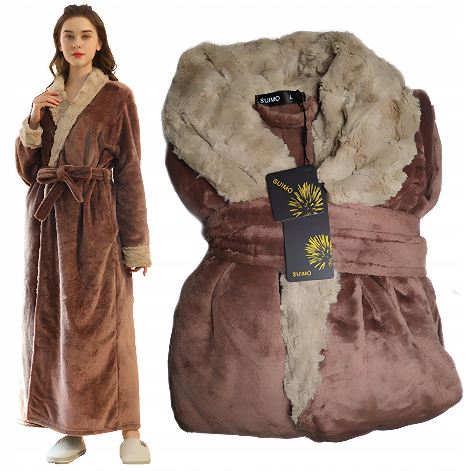Dámský župan měkký, teplý, plyšový, se zavazováním, hotelový styl, elegantní, dlouhý, velikost M