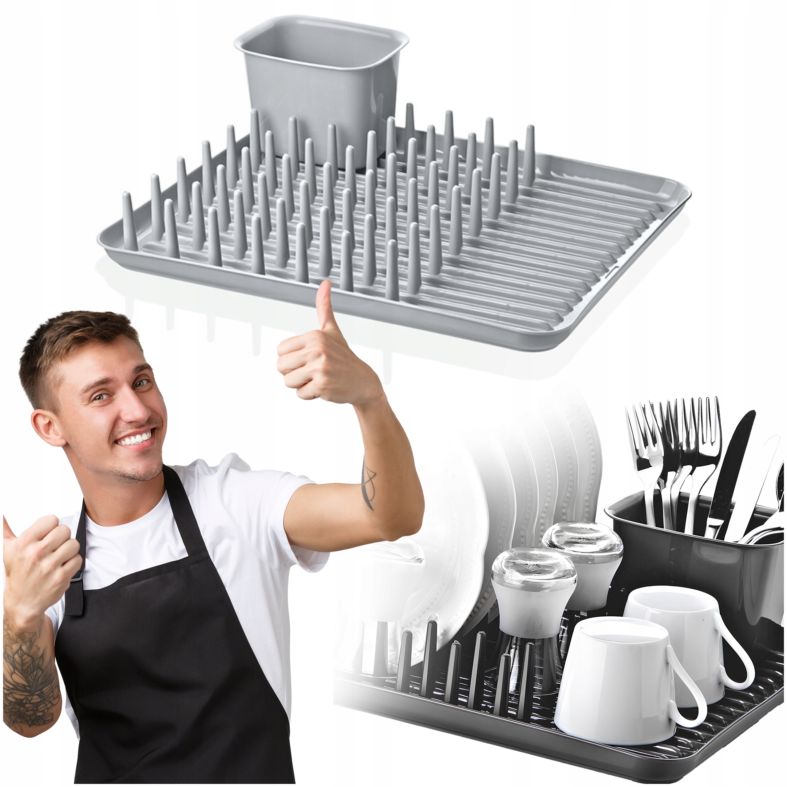 SUSZARKA DO NACZYŃ POPIEL STOJĄCA OCIEKACZ DUŻA PLASTIKOWA NA ZLEW SZTUĆCE