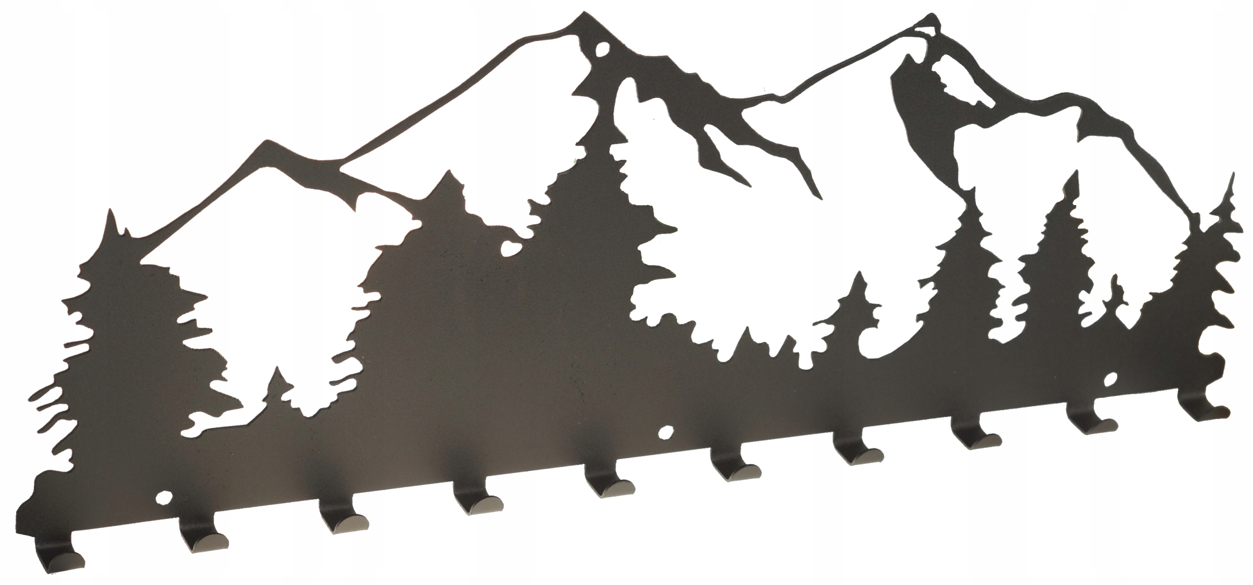 Kovový Nástěnný Věšák Na Oblečení Obraz Hory 10 Háčků Černý 60 CM