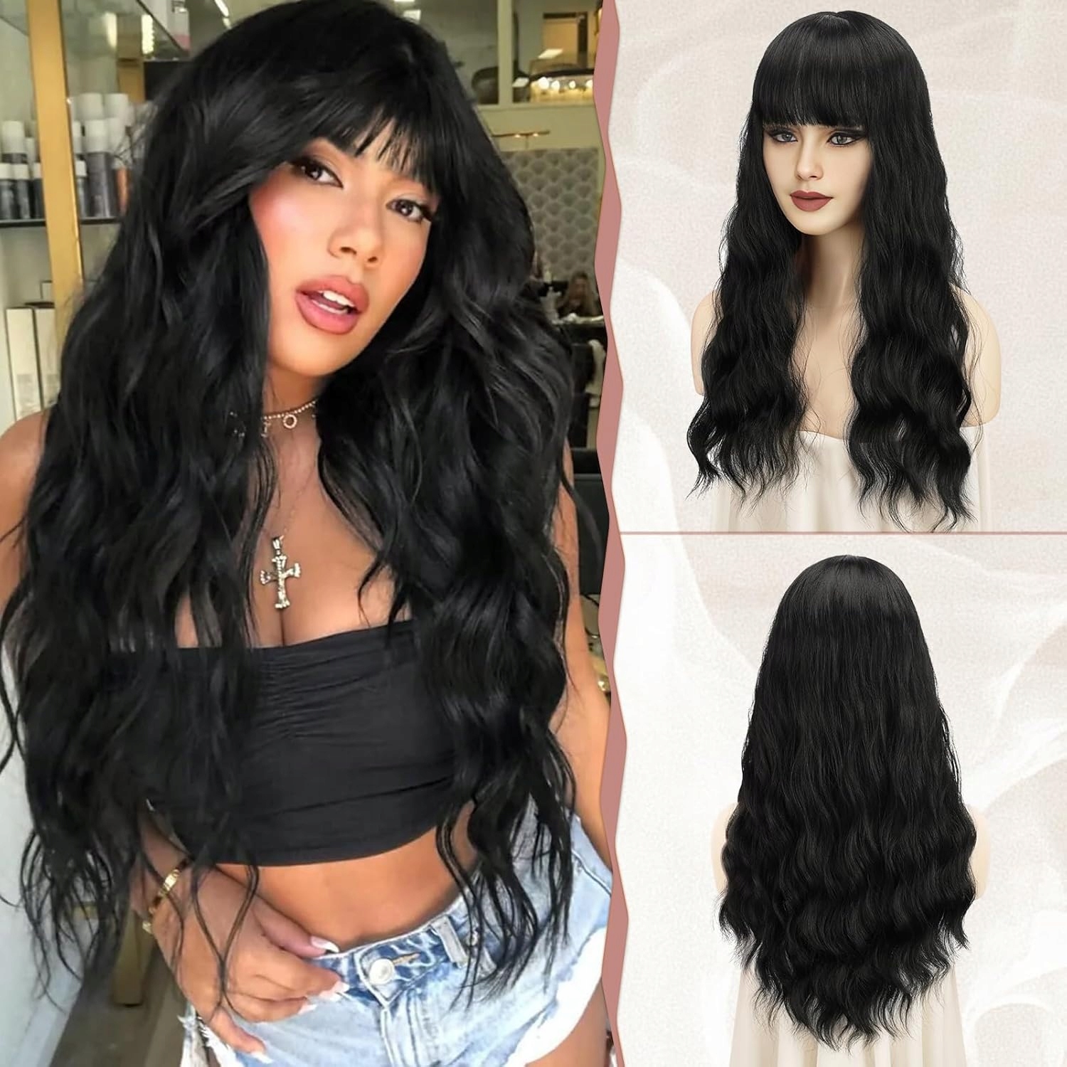 Sofeiyan Dlouhá, lehce kudrnatá dámská paruka, černá, cca 66 cm, syntetická