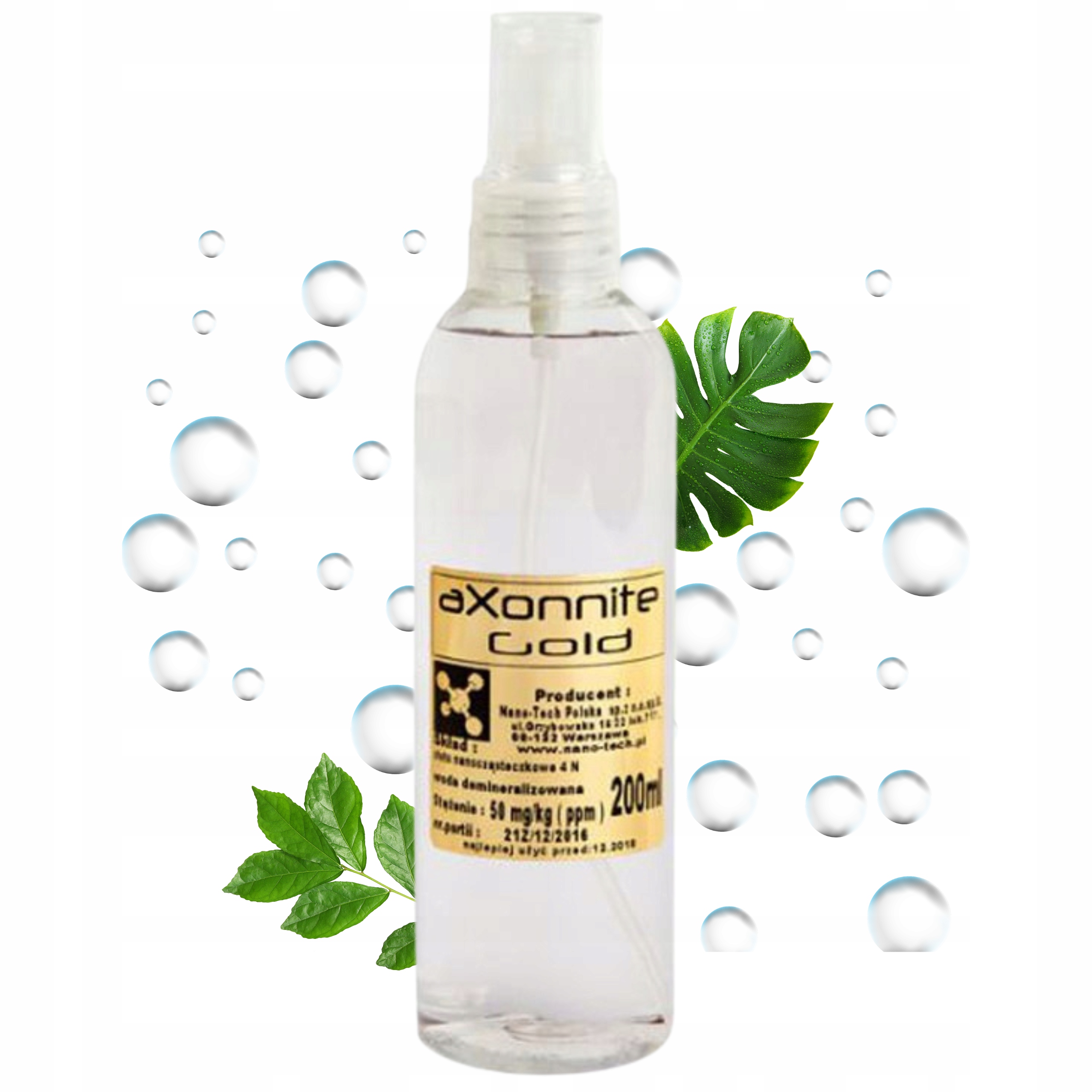 aXonnite Gold Złota Woda Koloidalna Niejonowa na Skórę 200 ml 50ppm Wydajna