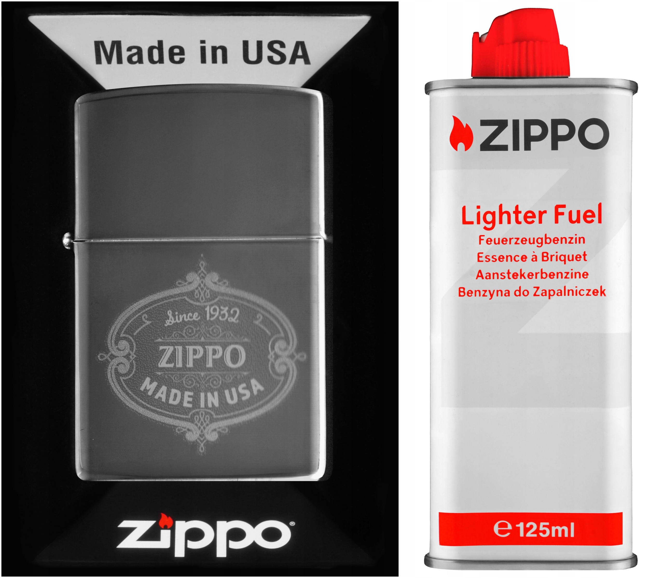 Sada Zippo Zapalovač Design Zippo Benzín 125 ml