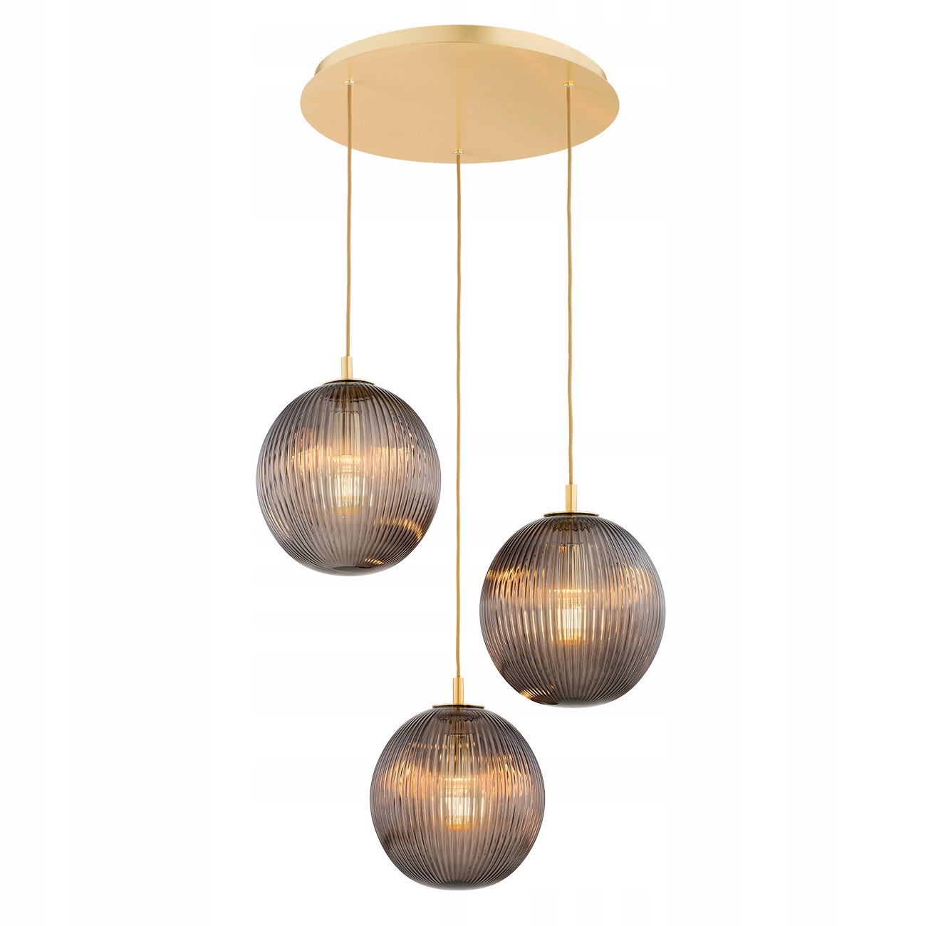 Lampa Wisząca 3xE27 Dymna Ryflowana Mosiądz Paloma Argon