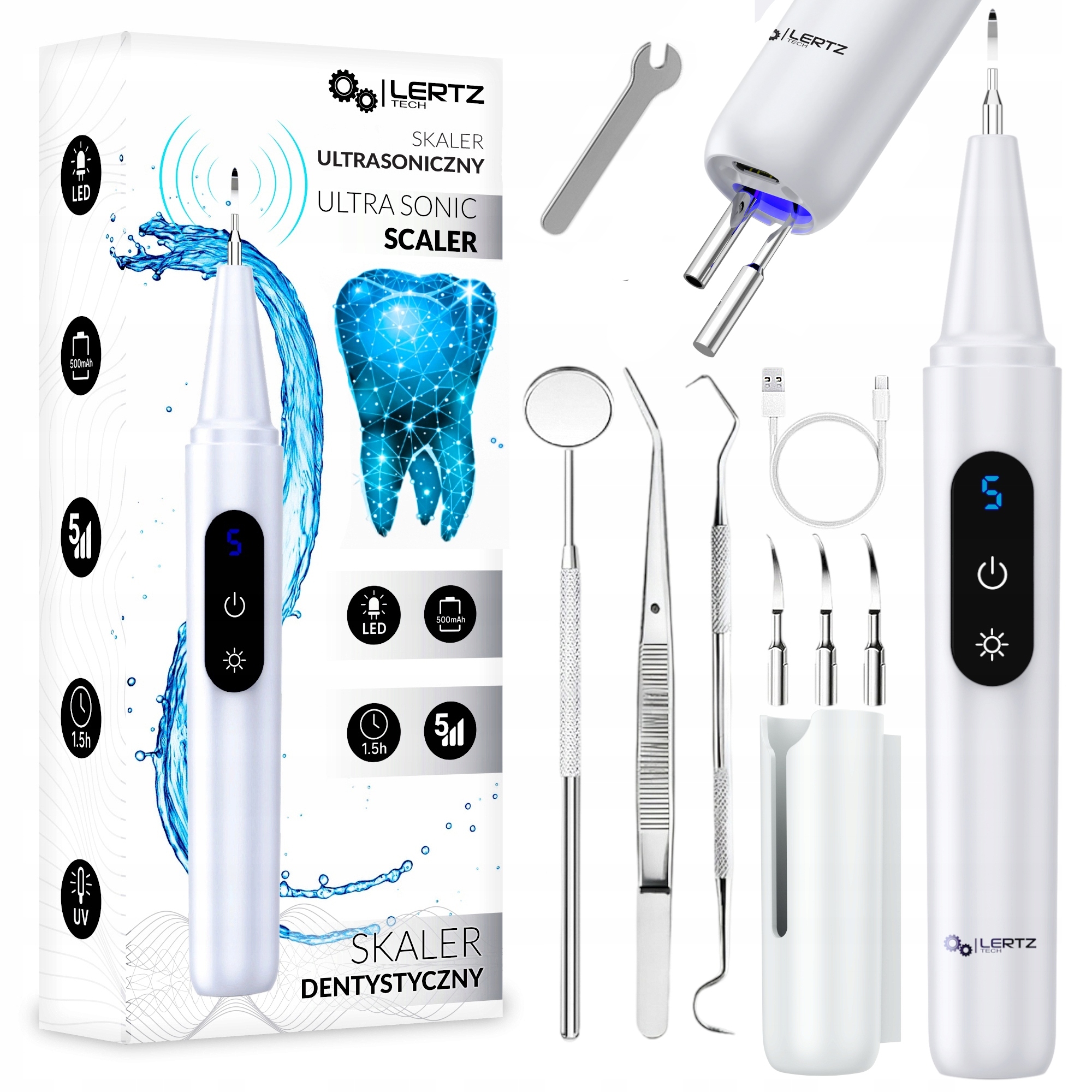 Skaler Ultradźwiękowy Do Zębów 5 Trybów Do Usuwania Kamienia Nazębnego Uv