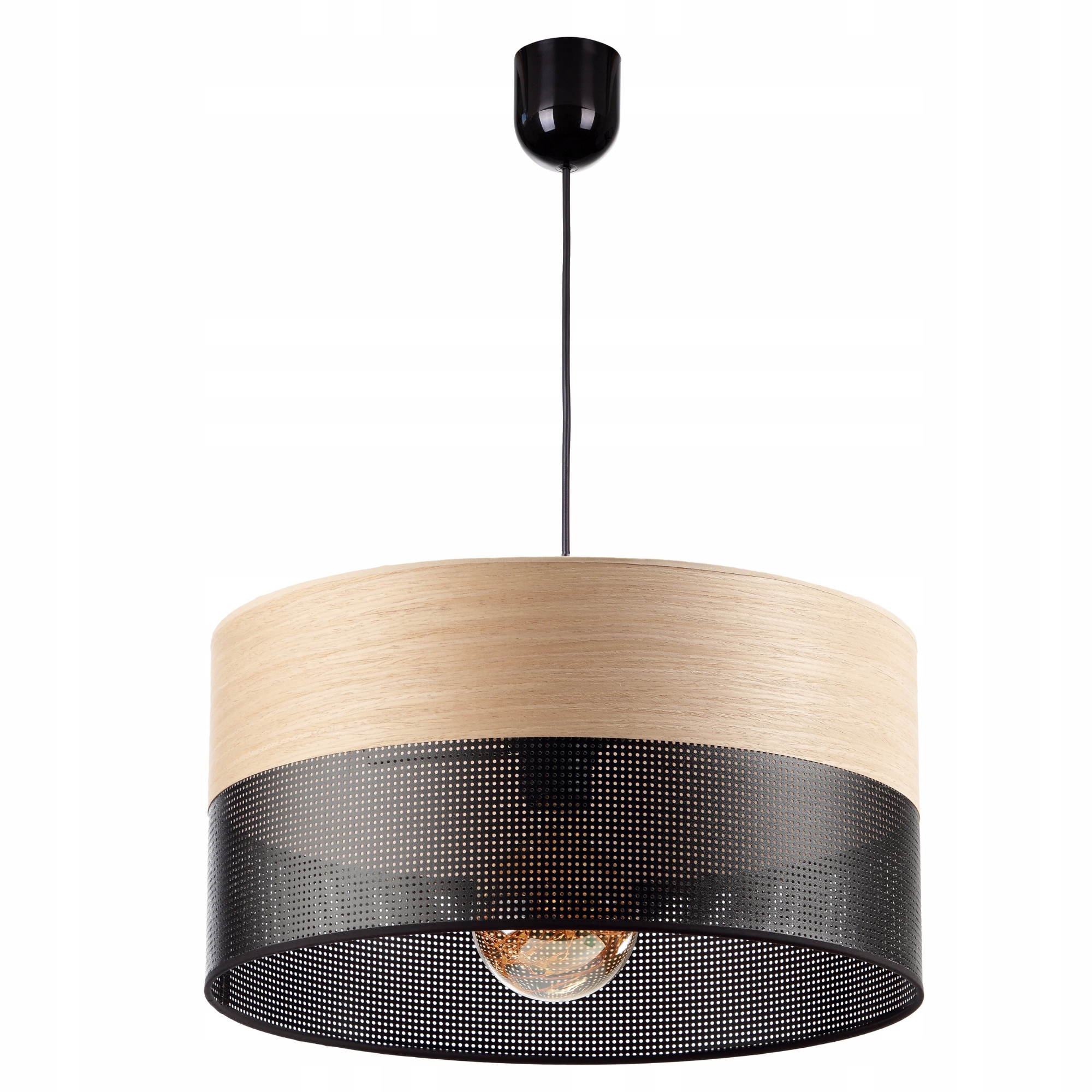 Závěsná Stropní Lampa Lustr Velké Stínidlo S Dírkami Dřevo 40 CM E27 Led