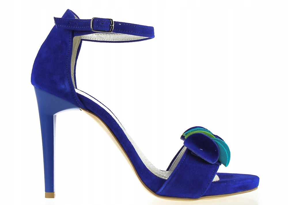 Modré Kožené Semišové Sandály S Ozdobami Wolski 41