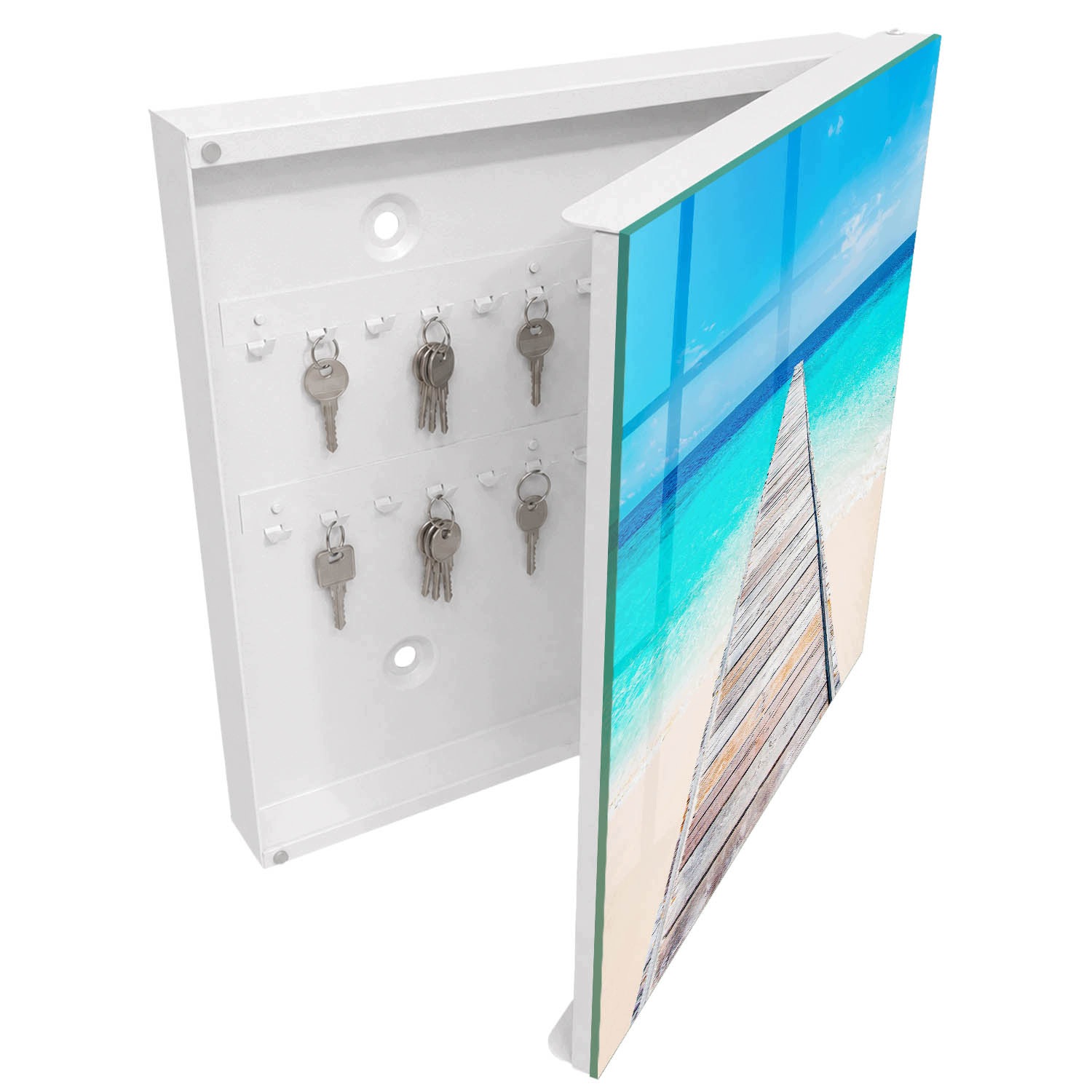 Skříňka Organizér Schránka na klíče Mořský přístav Bílá pravá 30x30 cm