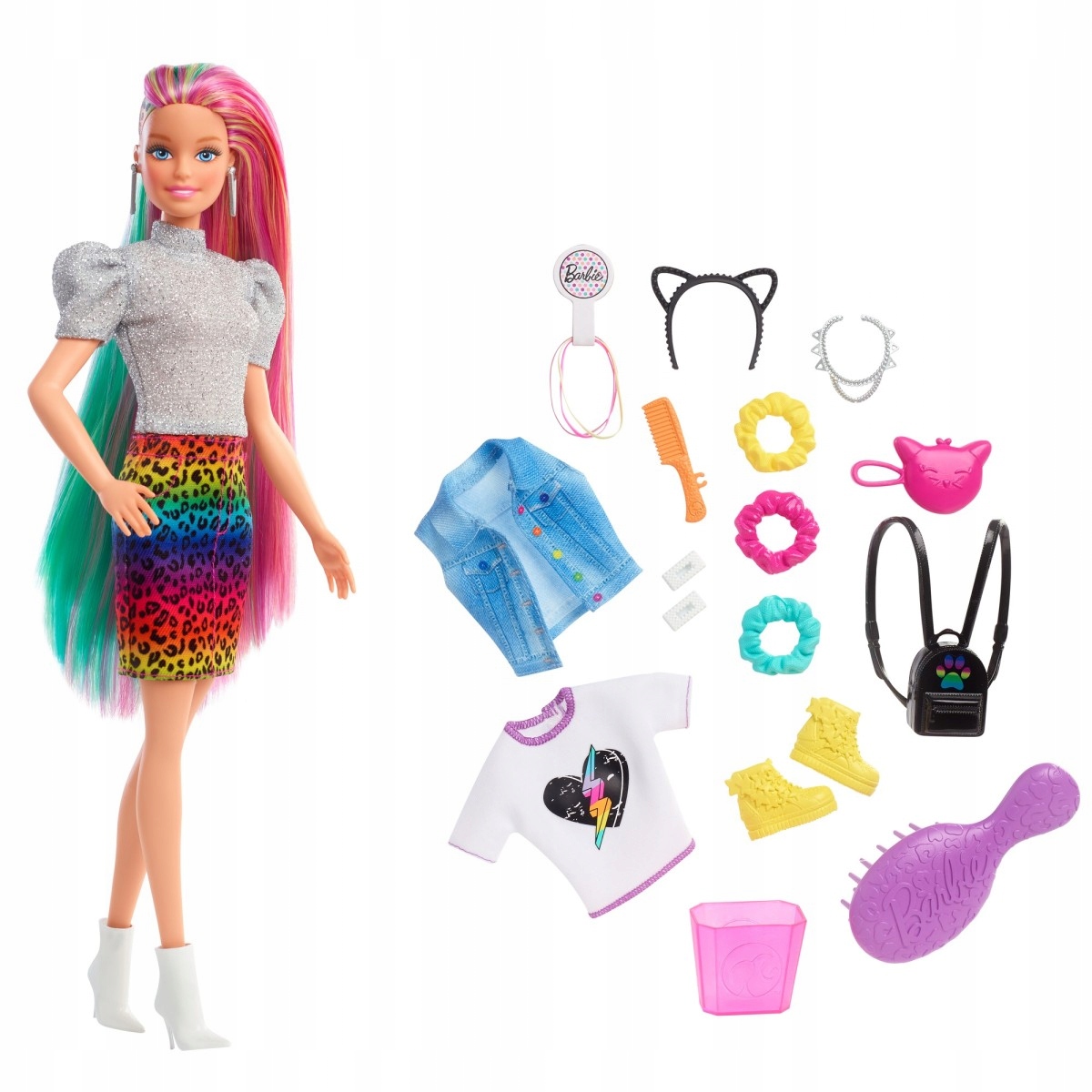 

Barbie Lalka Kolorowa Panterkowa Fryzura GRN81