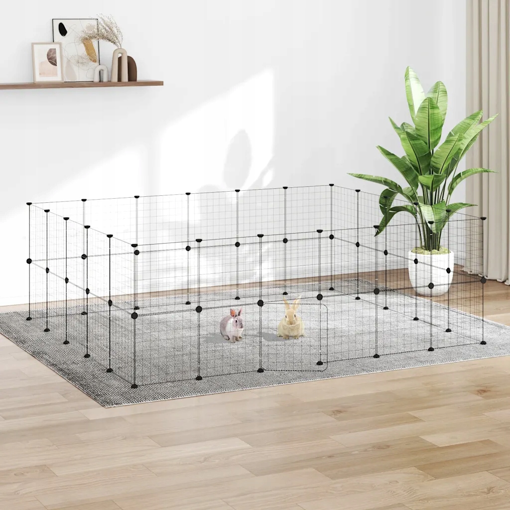 Levně 44panelová ohrádka pro zvířata s dvířky černá 35 x 35 cm ocel Černý 3114040