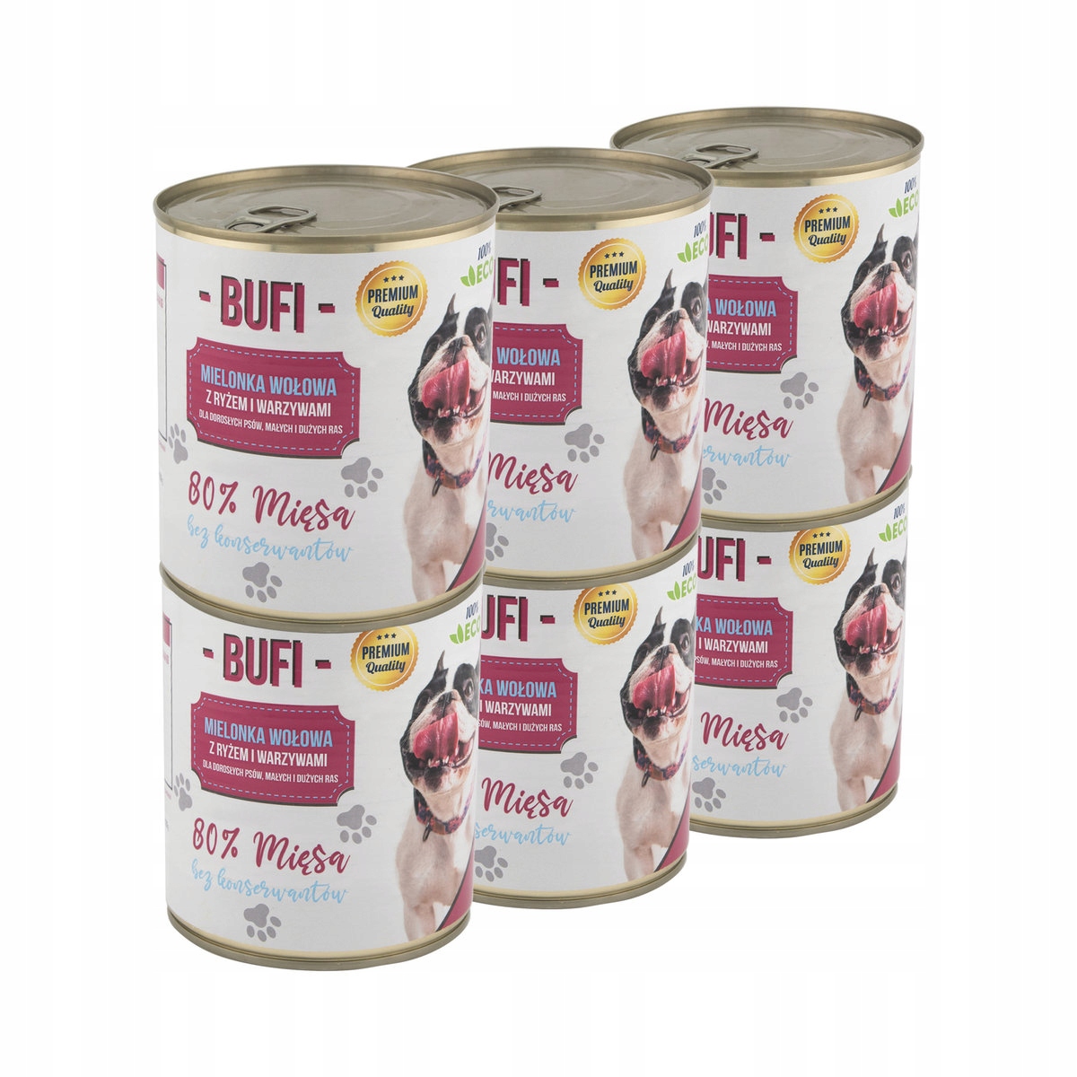 Krmivo pro psa hovězí maso s rýží a zeleninou Bufi 830 g 80% masa