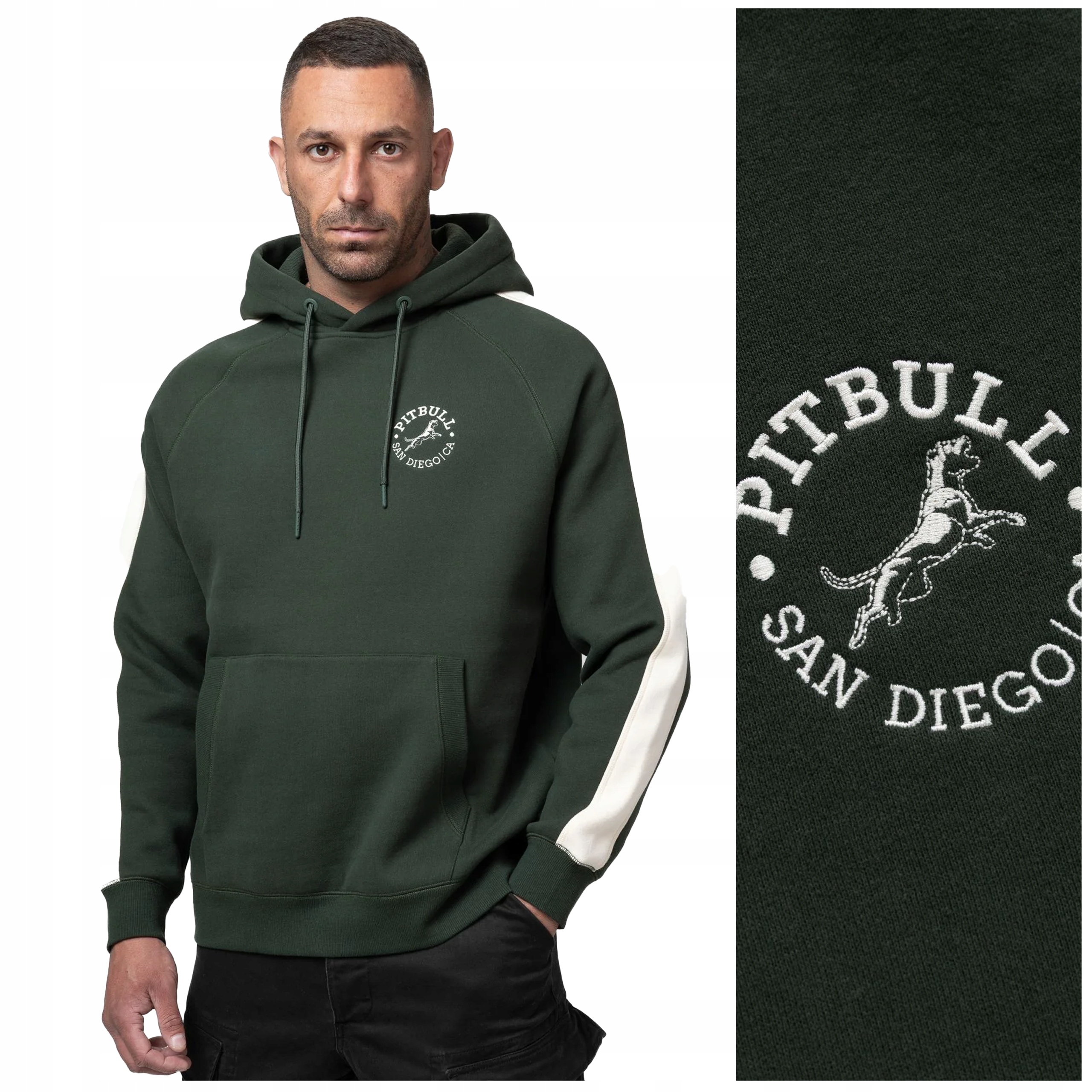 Pánská mikina s kapucí Pit Bull "san Diego Ca" vel. M tmavě zelená